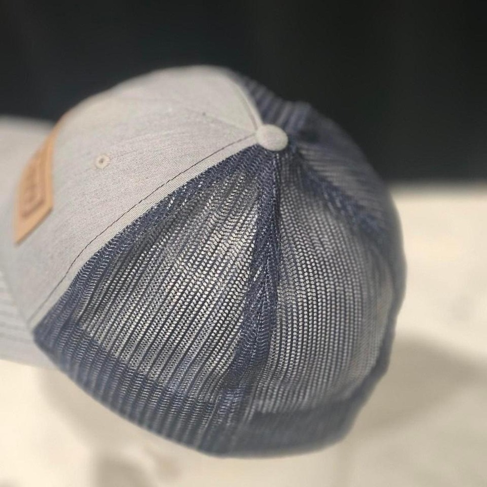 Richardson 112 Trucker Hat Cochran Leather Patch Grey Navy Snapback Mesh Cap - Picture 2 of 4